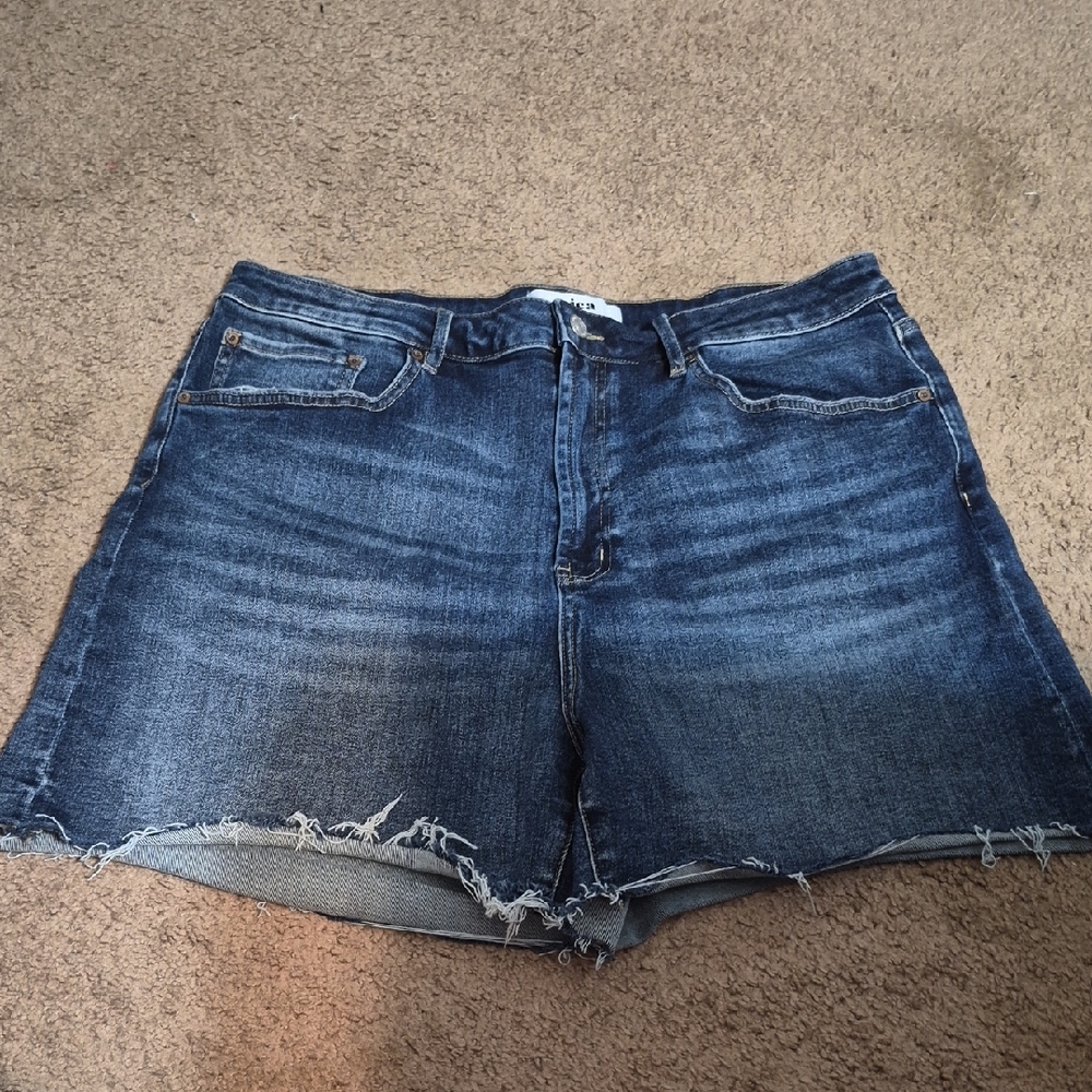 Frayed Hem Dark Blue Denim Women's Shorts